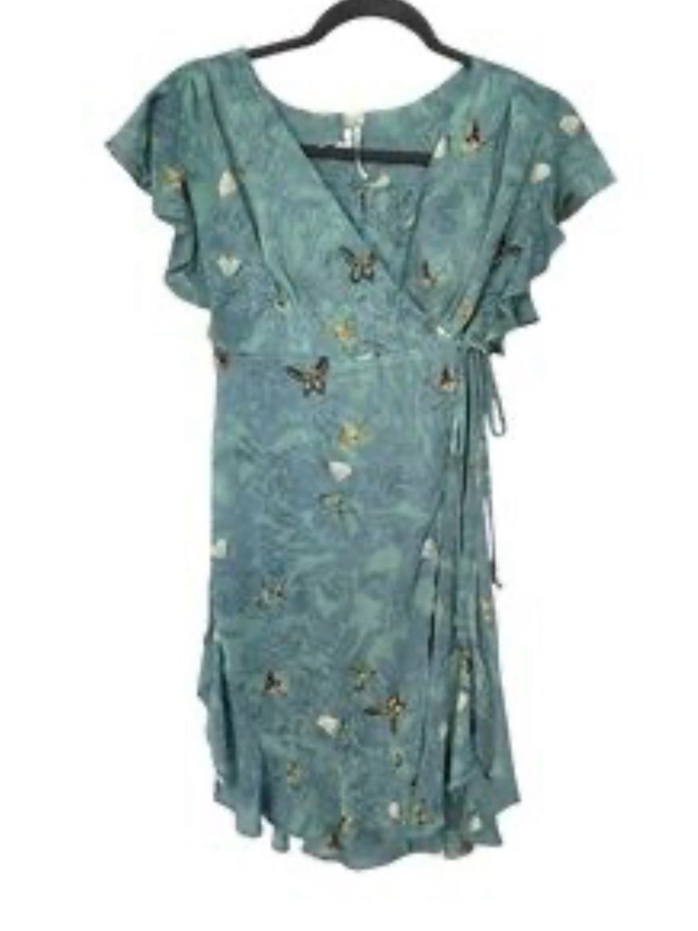 Anthropologie Teal Butterfly Wrap Midi Dress